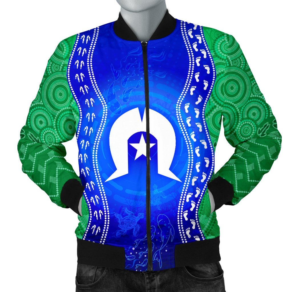 Torres Strait Islanders Men's Bomber Jacket - Torres Symbol With Aboriginal Patterns - Vibe Hoodie Shop