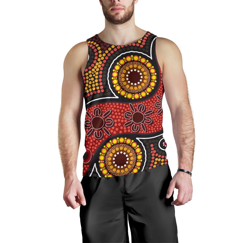 Aboriginal Men's Tank Top - Indigenous Circle Dot Painting Style - - Vibe Hoodie Shop