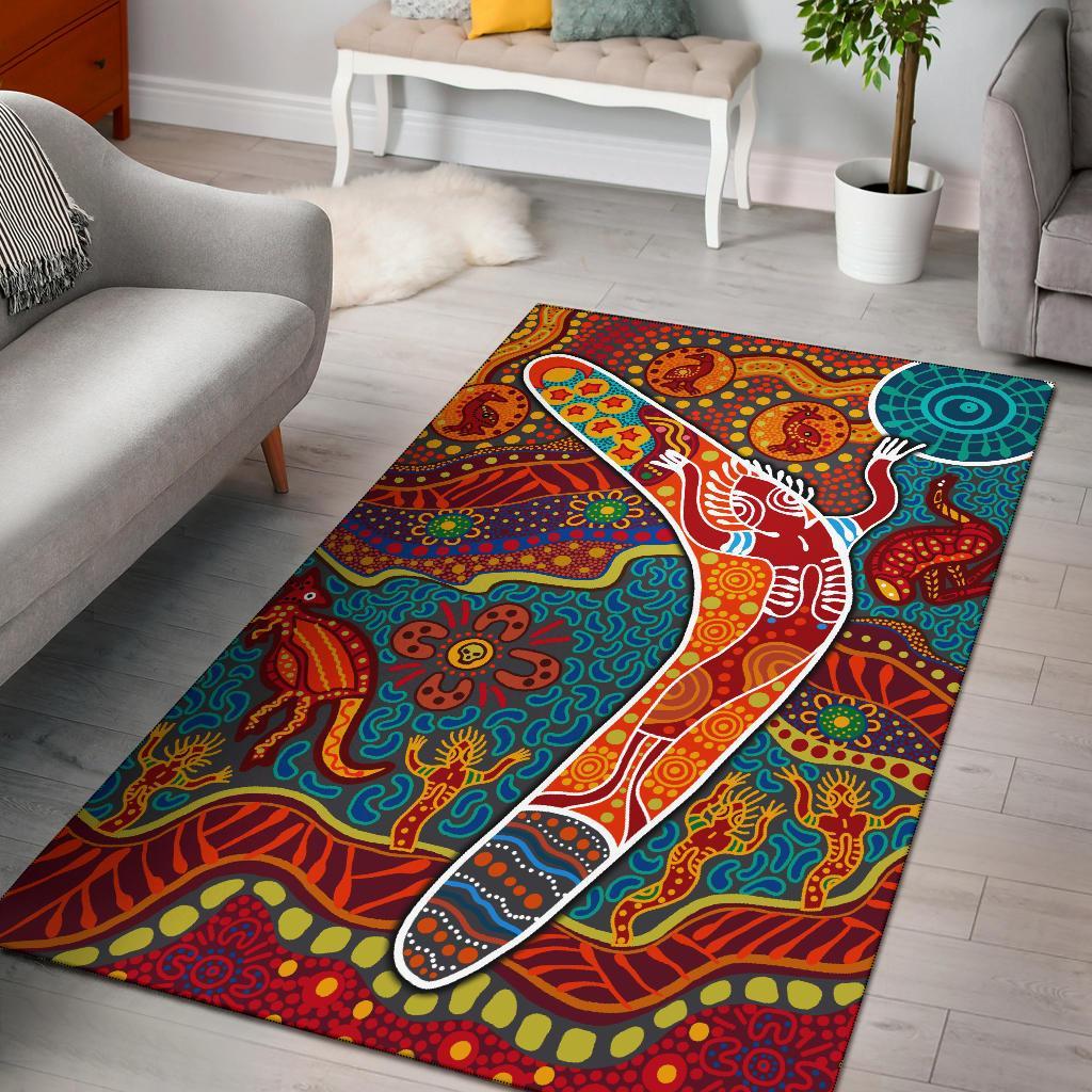 Aboriginal Area Rug - Indigenous Boomerang - Vibe Hoodie Shop