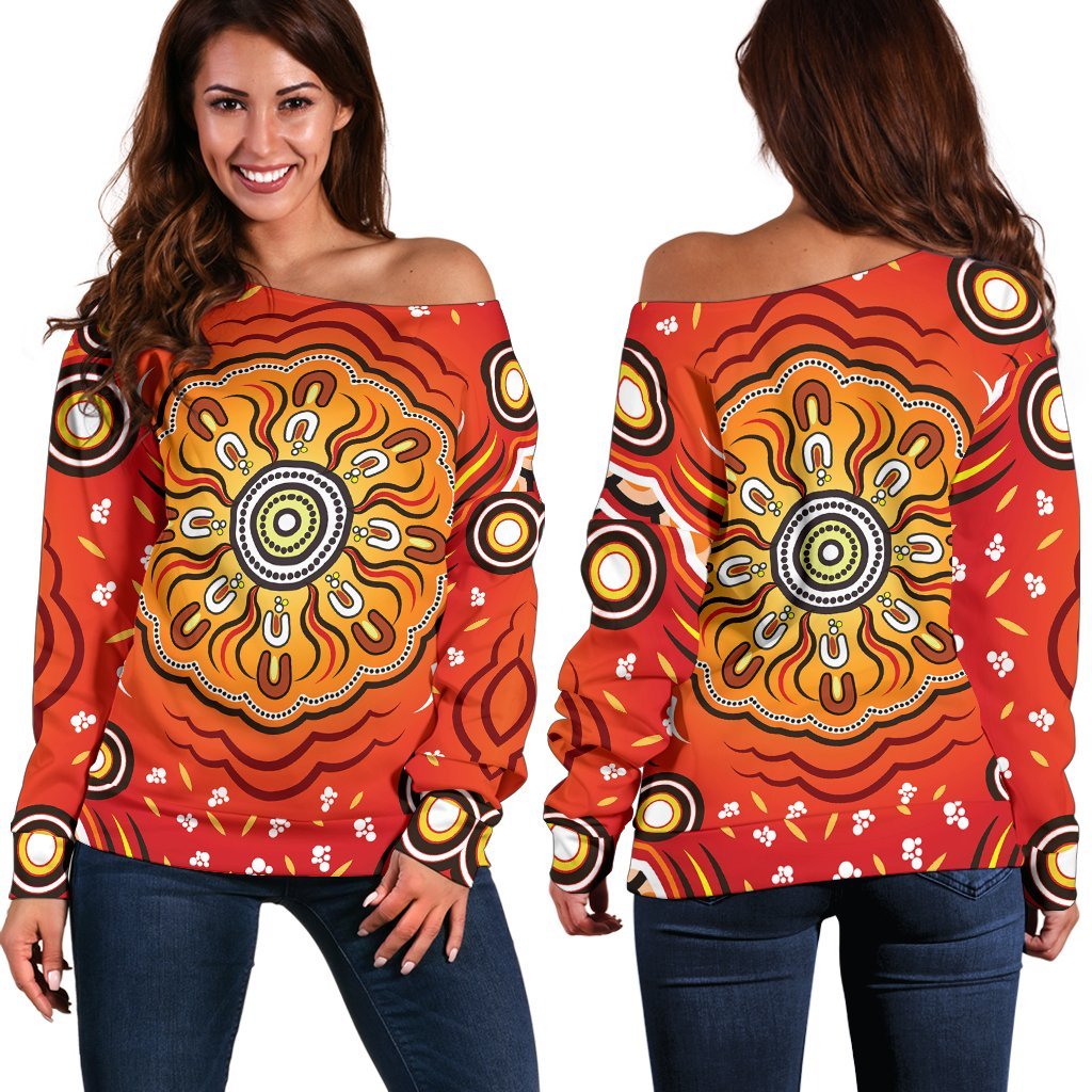 Aboriginal Women's Off Shoulder Sweater - Indigenous Art Patterns Ver01 - Vibe Hoodie Shop