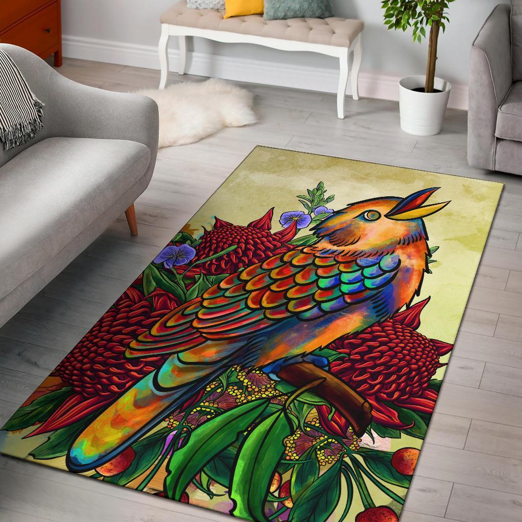 Area Rug - Australia Kookaburra With Waratah - Vibe Hoodie Shop