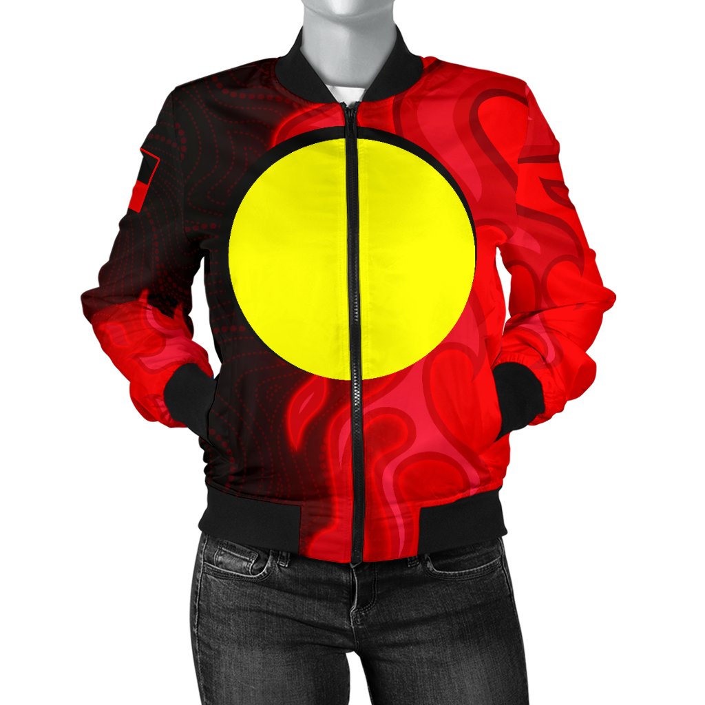 Bomber Jacket - Aboriginal Patterns Jacket Sun Australia Flame - Women - Vibe Hoodie Shop