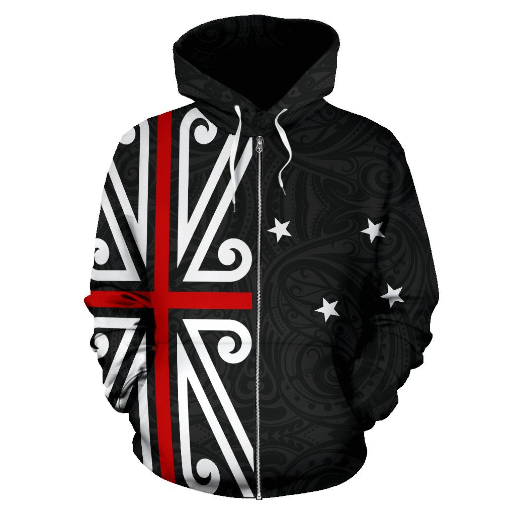 Maori New Zealand Flag Design Zip Up Hoodie - Vibe Hoodie Shop