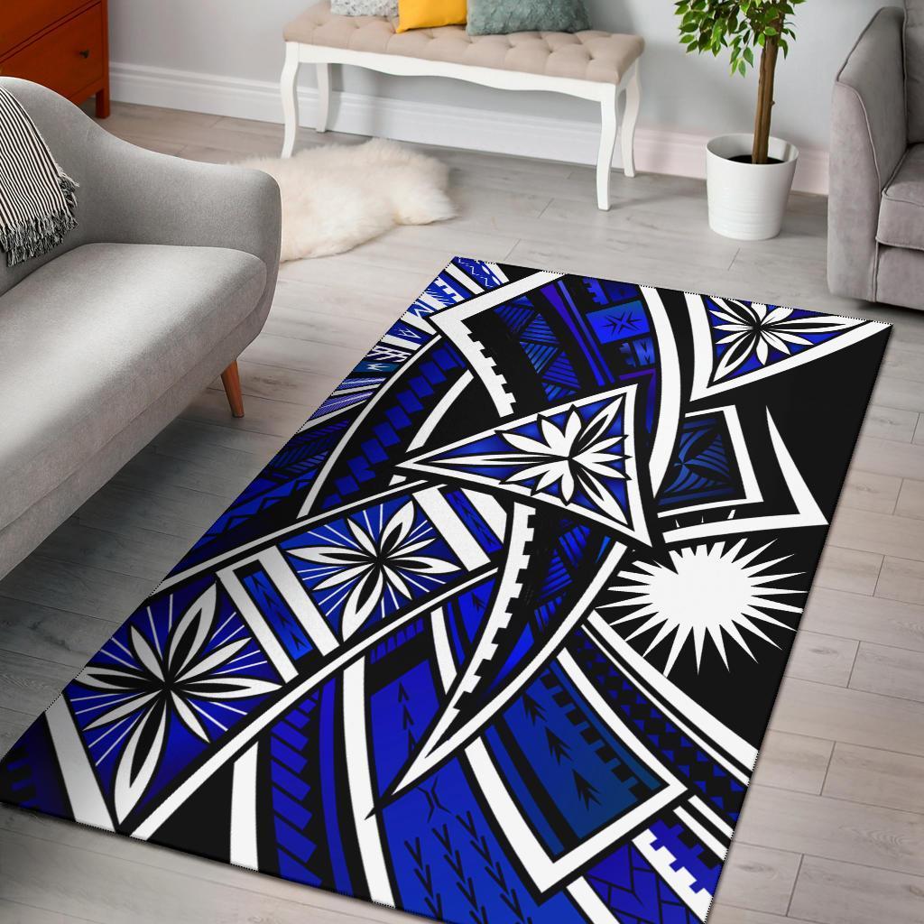 Marshall Islands Area Rug - Tribal Flower Special Pattern Blue Color - Vibe Hoodie Shop