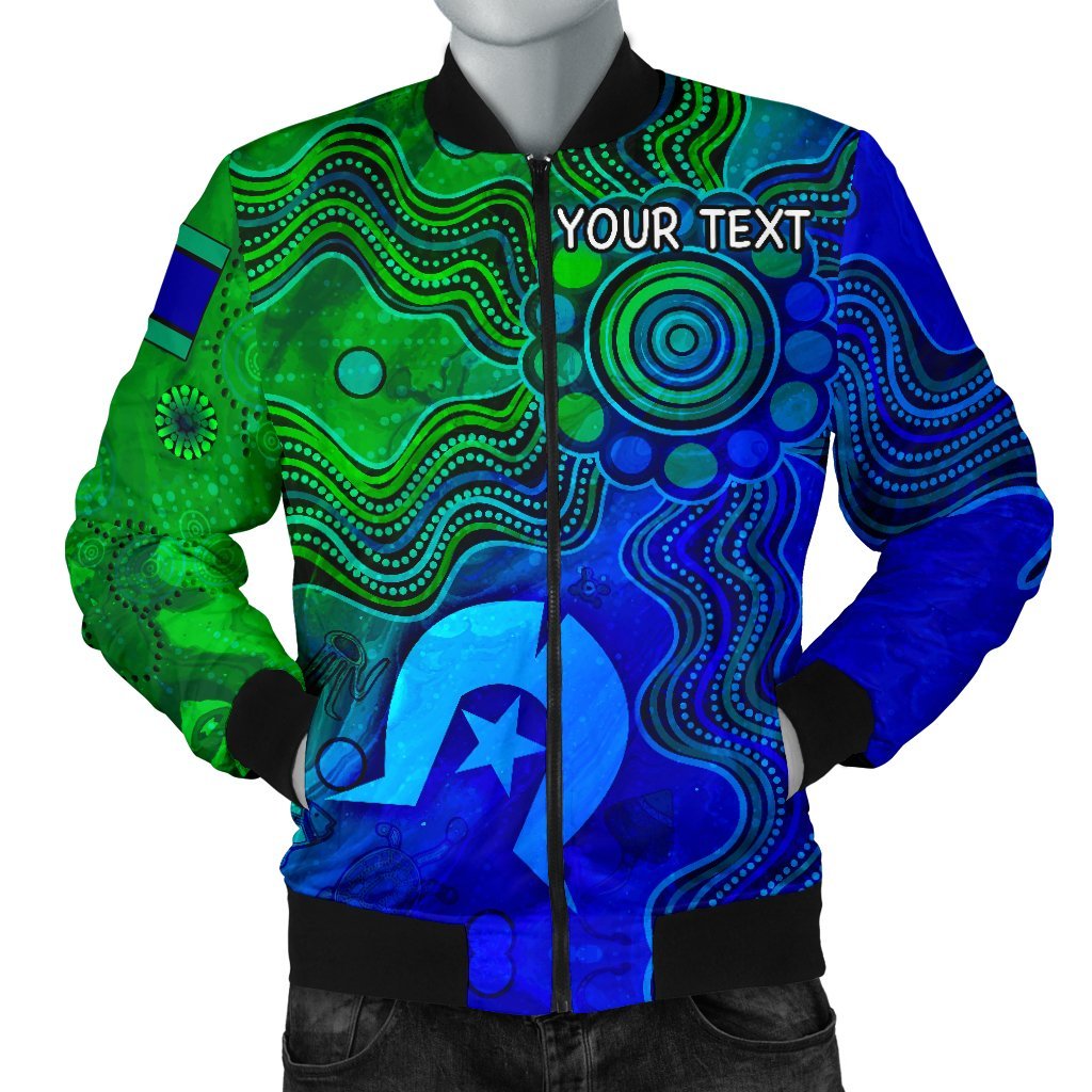 Custom Aboriginal Men's Bomber Jacket, Torres Strait Islands Flag - Vibe Hoodie Shop