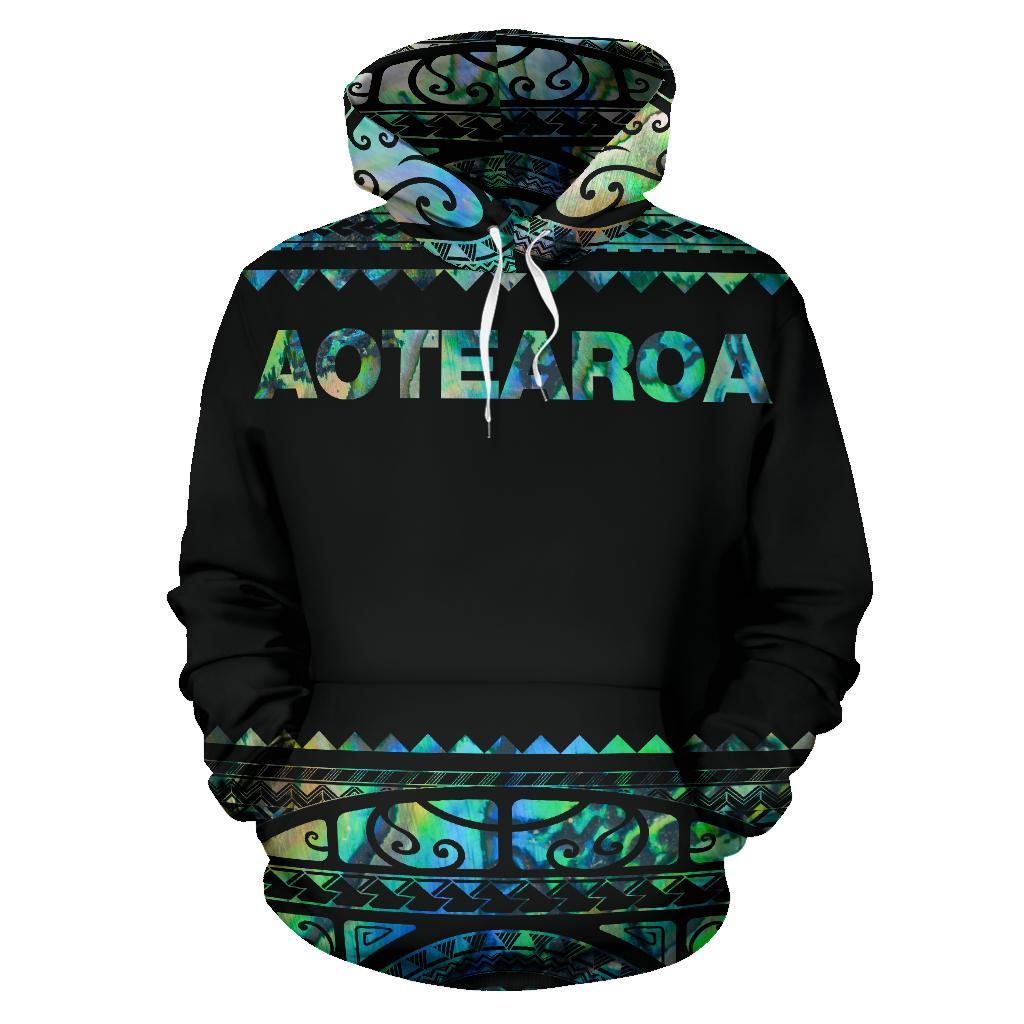 New Zealand Maori Hoodie, Aotearoa Silver Fern Pullover Hoodie - Paua Shell - Vibe Hoodie Shop