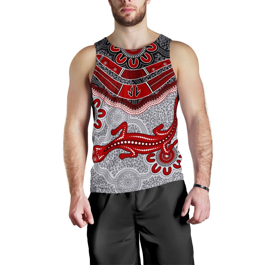 Aboriginal Men's Tank Top - Indigenous Boomerang and Lizard Art - Vibe Hoodie Shop