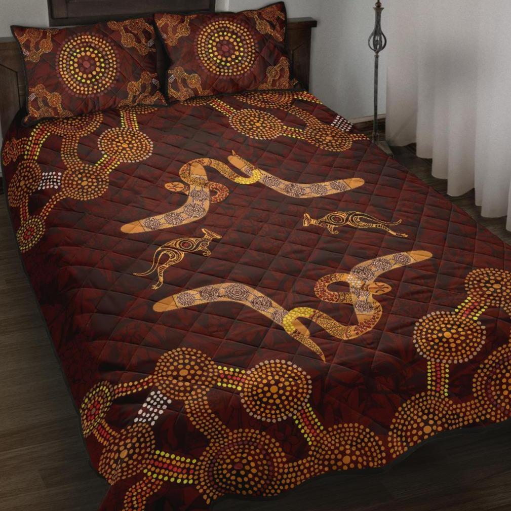 Aboriginal Quilt Bed Set - Snake, Kangaroo Dot - Vibe Hoodie Shop