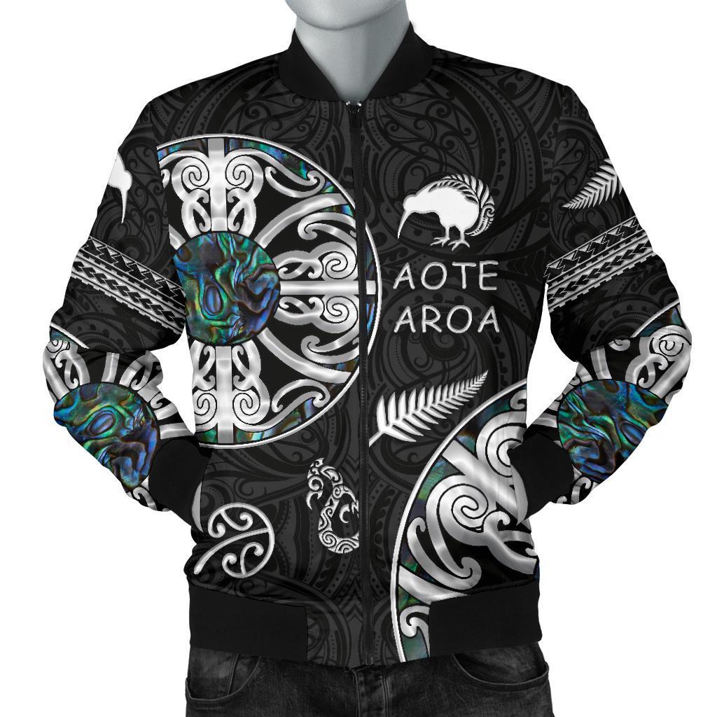 New Zealand Aotearoa Men Bomber Jacket, Maori Mangopare Paua Shell - Vibe Hoodie Shop