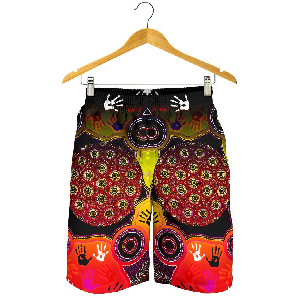 Aboriginal Men's Shorts, Indigenous Circle Dot Painting Hand Art - Vibe Hoodie Shop