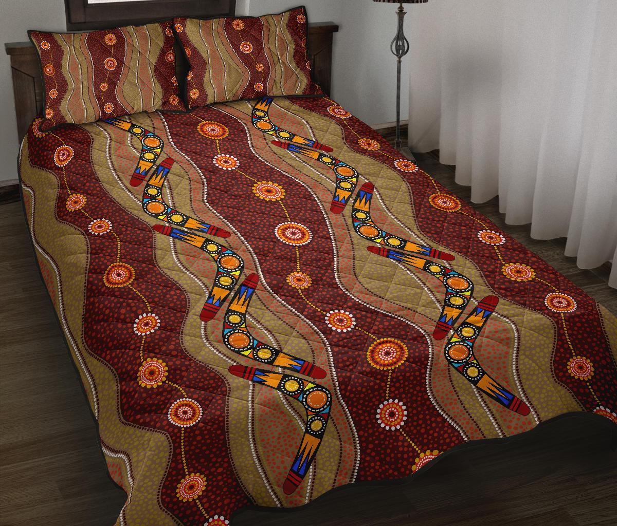 Aboriginal Quilt Cover Set, Boomerang Patterns Dot Painting - Vibe Hoodie Shop