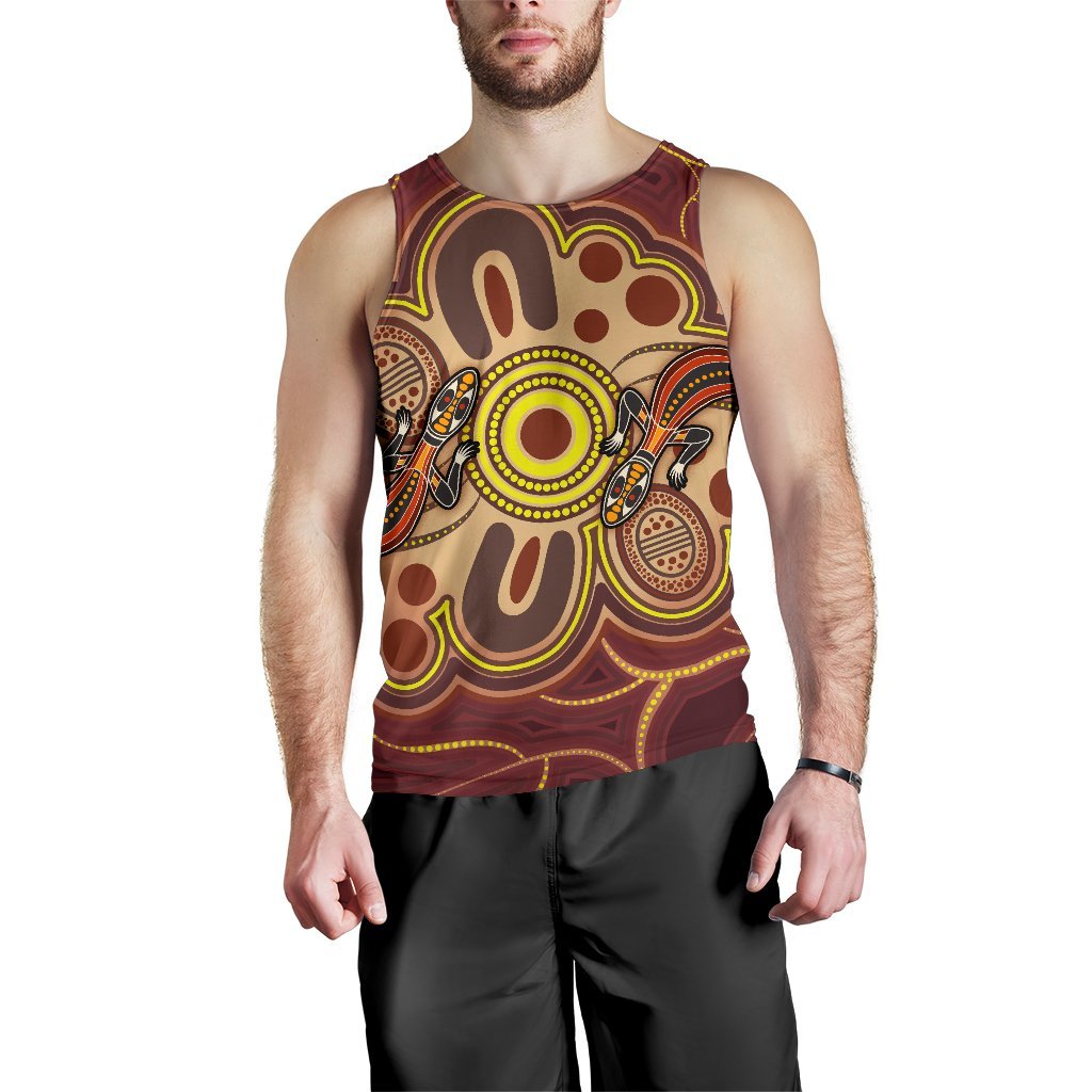 Aboriginal Men's Tank Top, Indigenous Lizard Dot Painting Art - Vibe Hoodie Shop