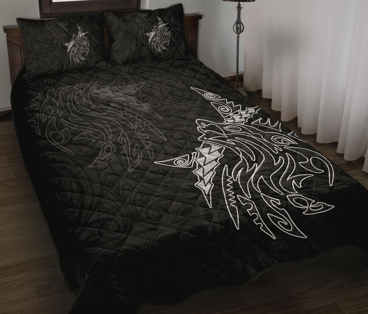 New Zealand Maori Tattoo Wolf Quilt Bed Set - Vibe Hoodie Shop