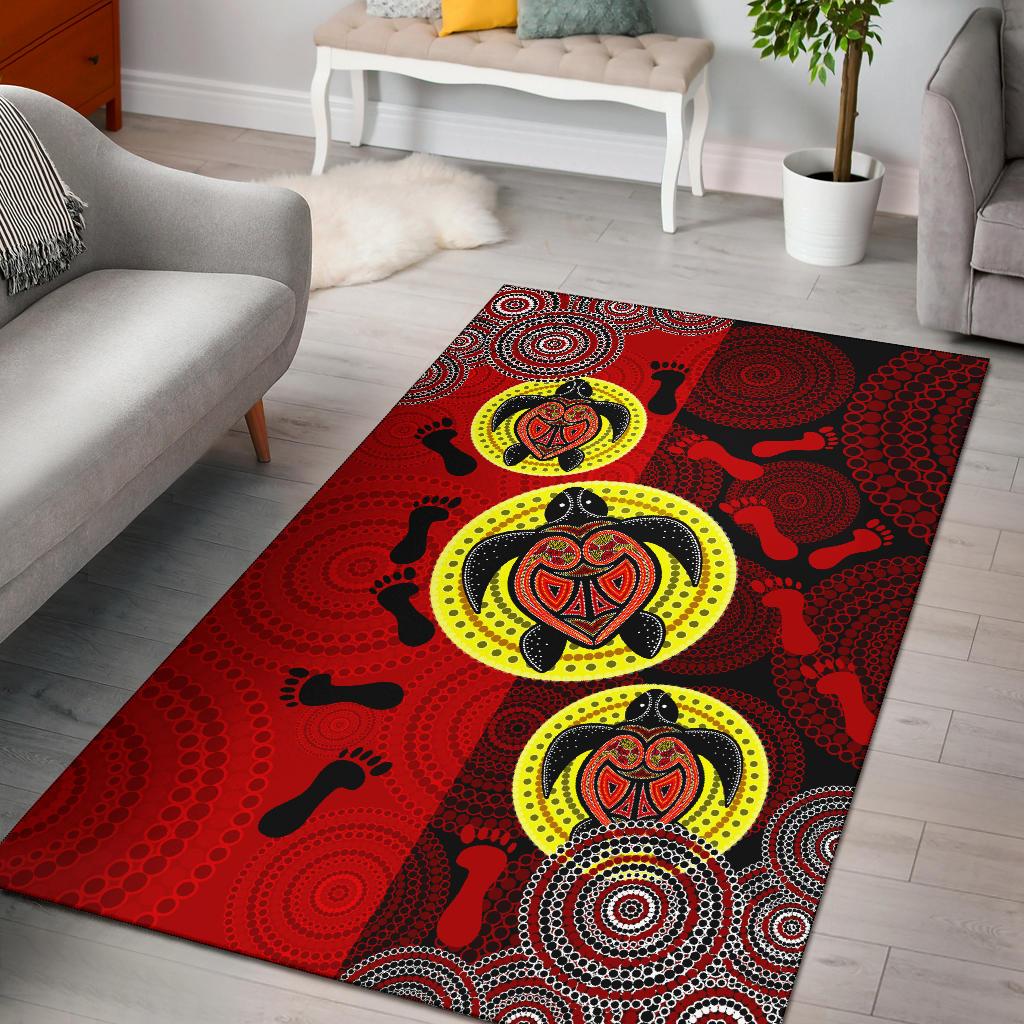 Aboriginal Area Rug, Turtle Footprint Circle Dot Painting - Vibe Hoodie Shop