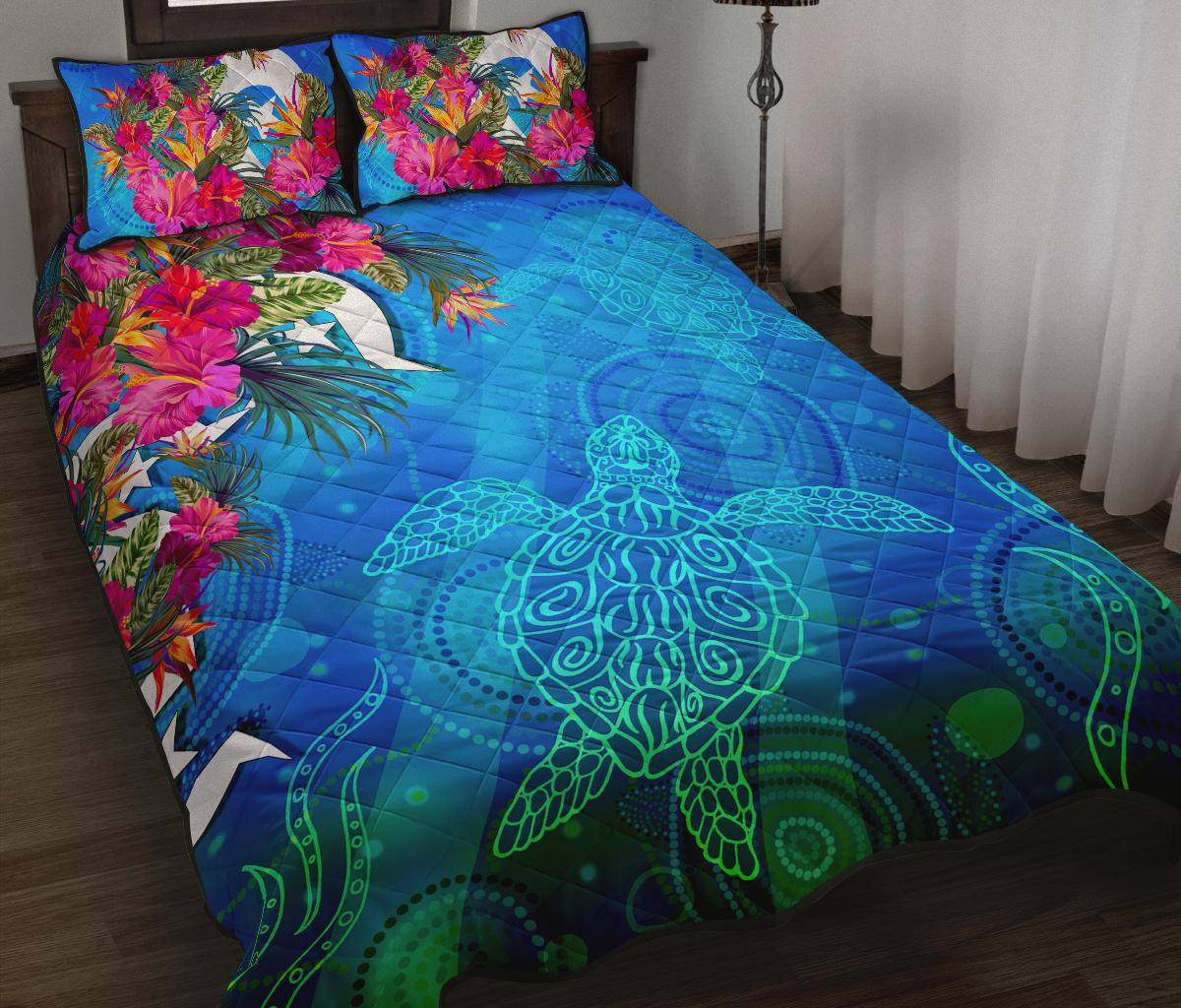 Qui Bed Set - Torres Strait Blue Sea With Hibiscus - Vibe Hoodie Shop