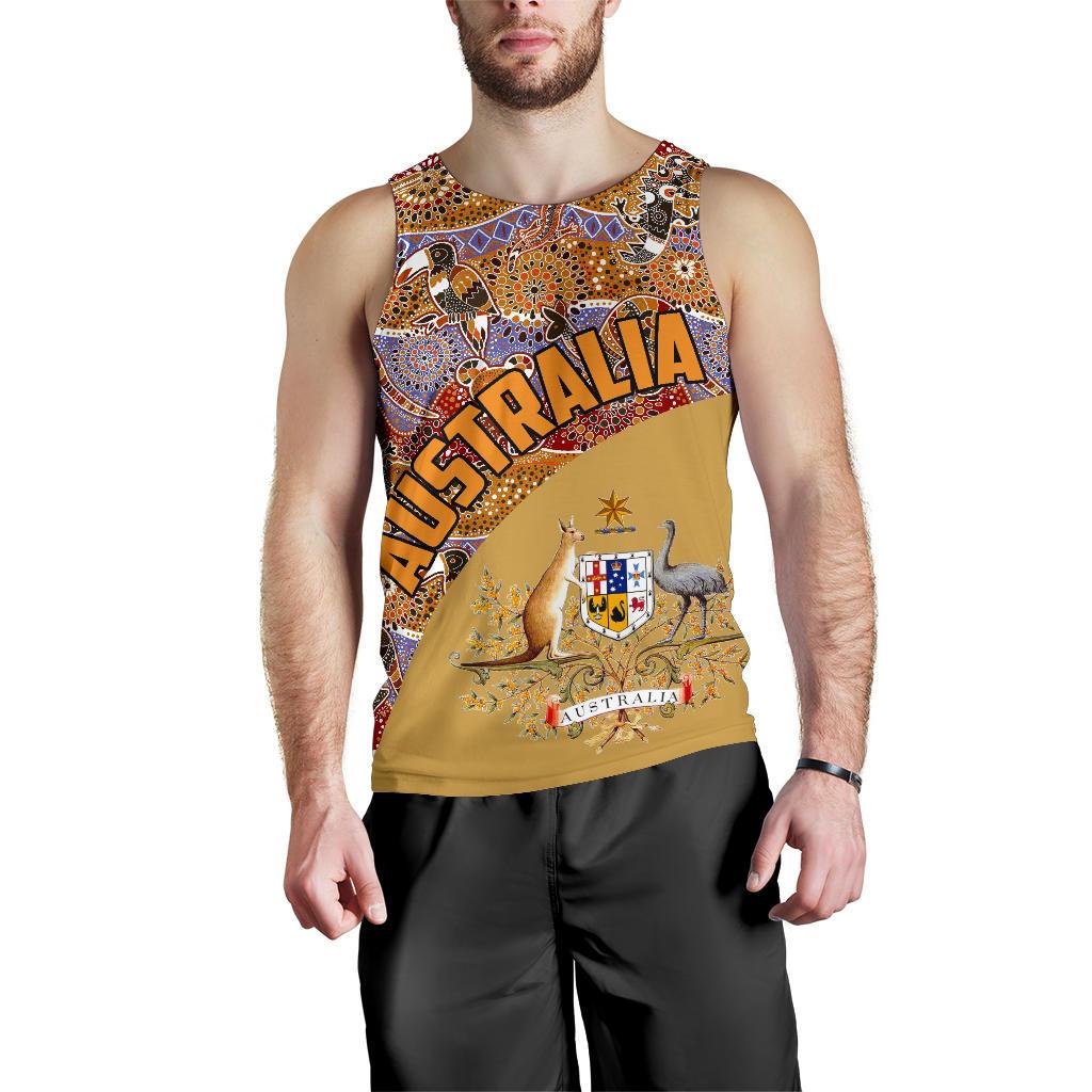 Men Tank Top - Aboriginal Patterns Mens Tank Australian Coat Of Arms - Vibe Hoodie Shop