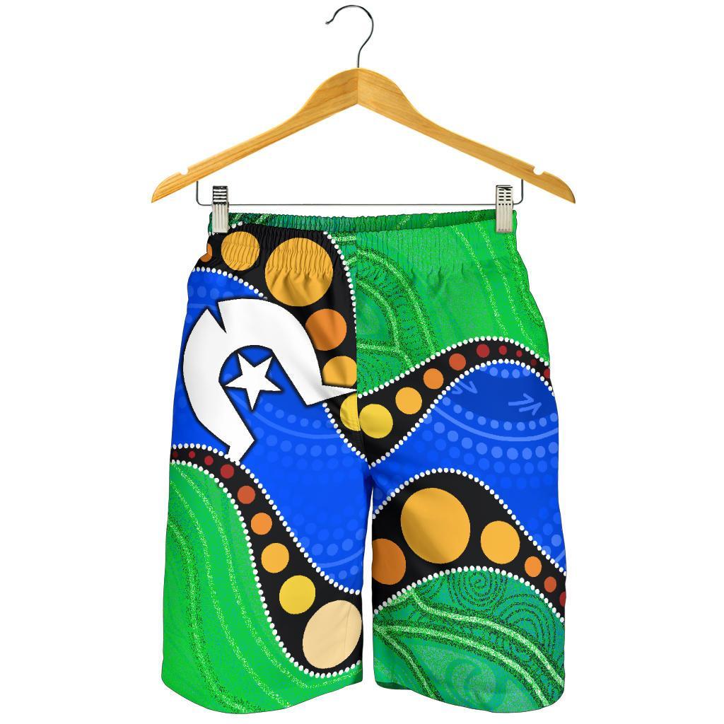 Torres Strait Islands All Over Print Men's Shorts - Flag with Aboriginal Patterns - Vibe Hoodie Shop