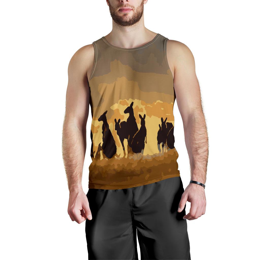 Men Tank Top - Kangaroo Mens Tank Family Sunset Painting Ver02A - Vibe Hoodie Shop