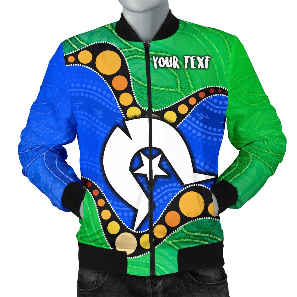 Custom Torres Strait Islands Men's Bomber Jacket - Flag with Aboriginal Patterns - Vibe Hoodie Shop