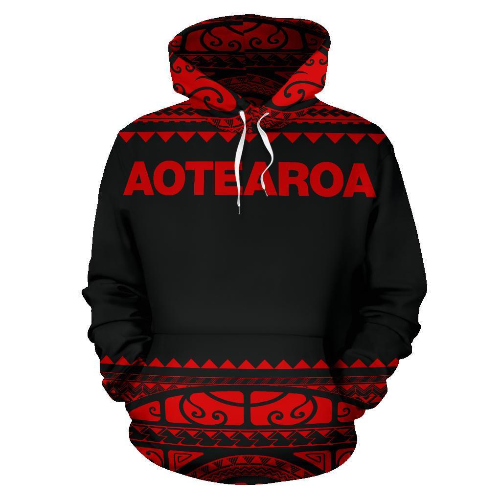 New Zealand Maori Hoodie, Aotearoa Silver Fern Pullover Hoodie - Red - Vibe Hoodie Shop