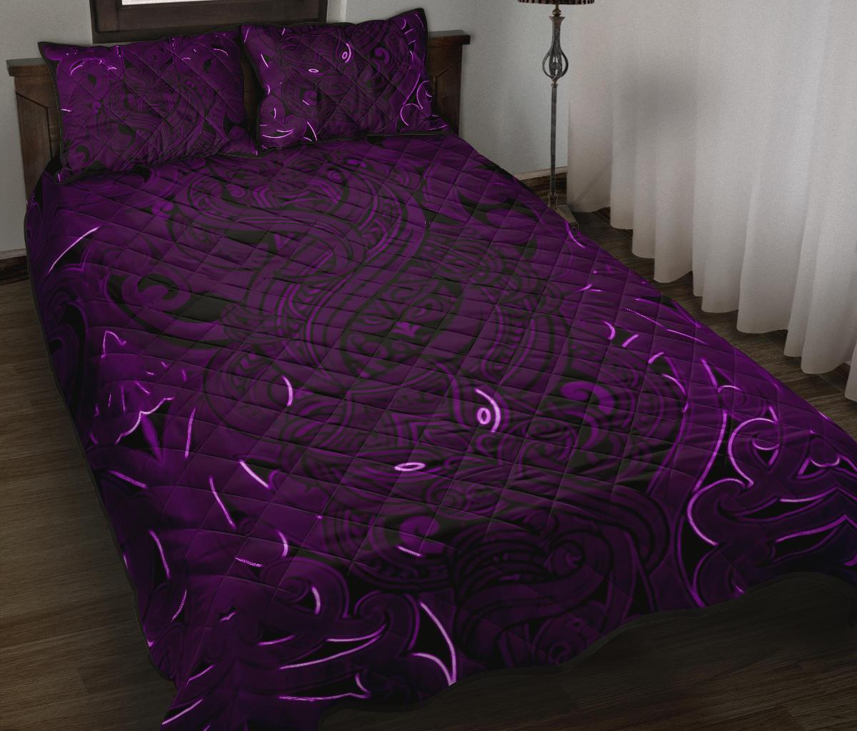 New Zealand Quilt Bed Set, Maori Gods Quilt And Pillow Cover Tumatauenga (God Of War) - Purple - Vibe Hoodie Shop