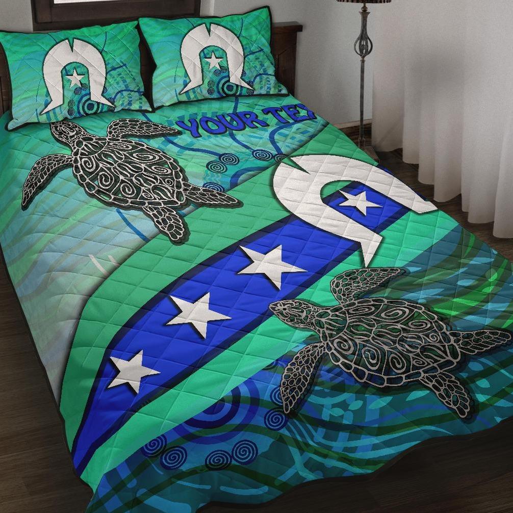 Personalised Quilt Bed Set - Torres Strait Flag And Turtle - Vibe Hoodie Shop