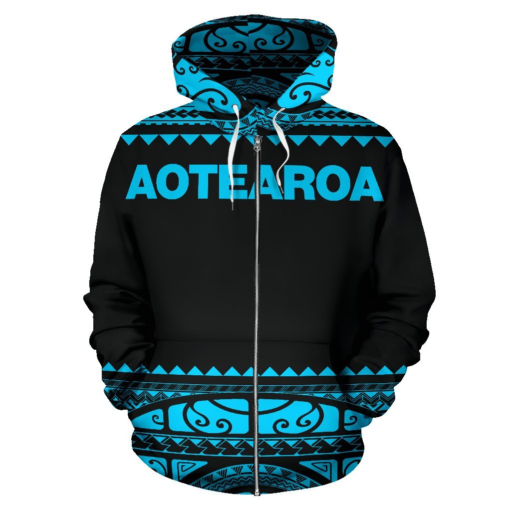 New Zealand Maori Zip Up Hoodie, Aotearoa Silver Fern Zipper Hoodie Blue - Vibe Hoodie Shop