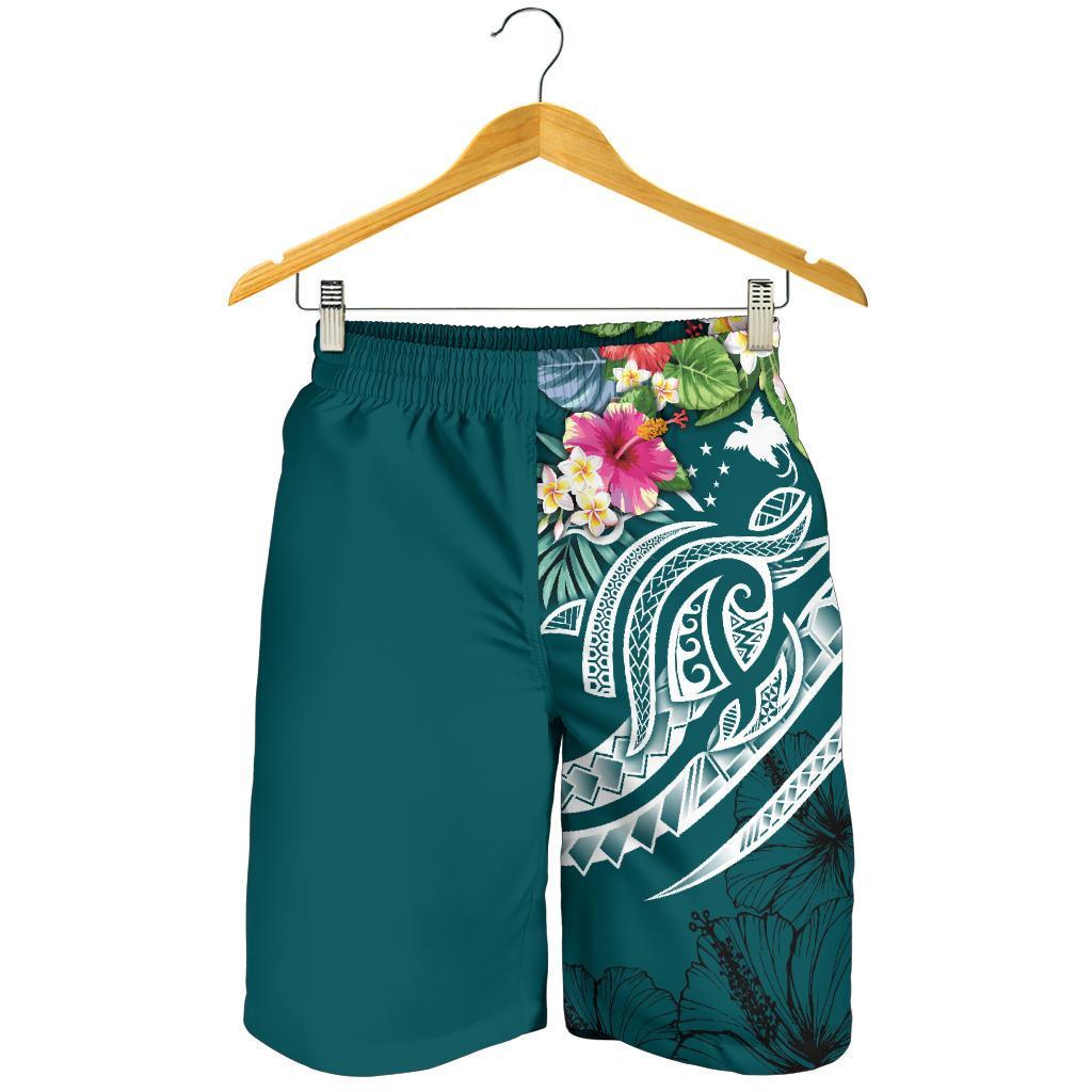 Papua New Guinea Polynesian Men's Shorts - Summer Plumeria (Turquoise) - Vibe Hoodie Shop