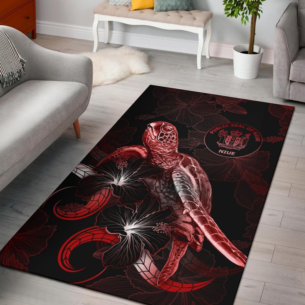 Niue Polynesian Area Rugs - Turtle With Blooming Hibiscus Red - Vibe Hoodie Shop