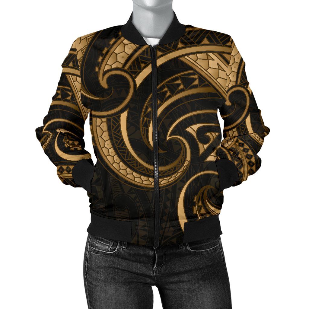 New Zealand Maori Mangopare Women Bomber Jacket Polynesian - Gold - Vibe Hoodie Shop