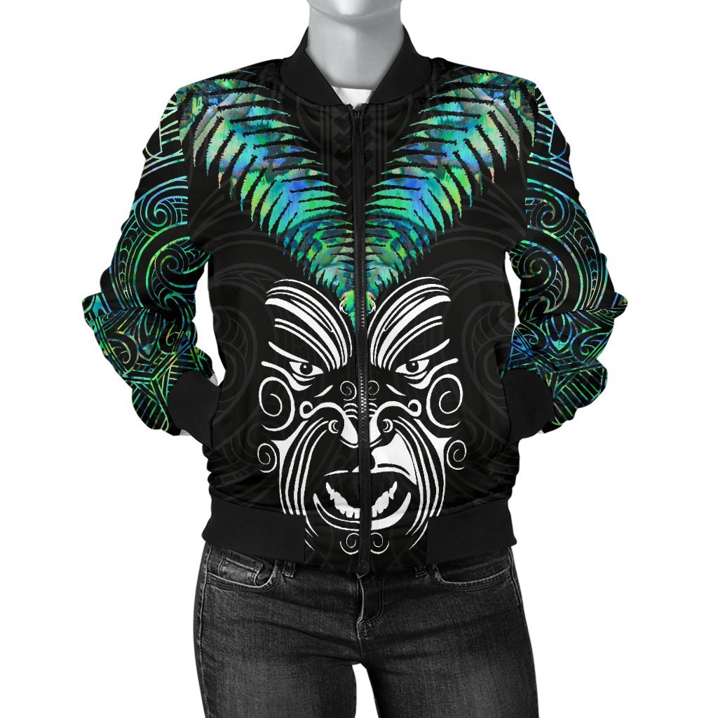 New Zealand Maori Moko Women's Bomber Jacket Paua Shell - Vibe Hoodie Shop