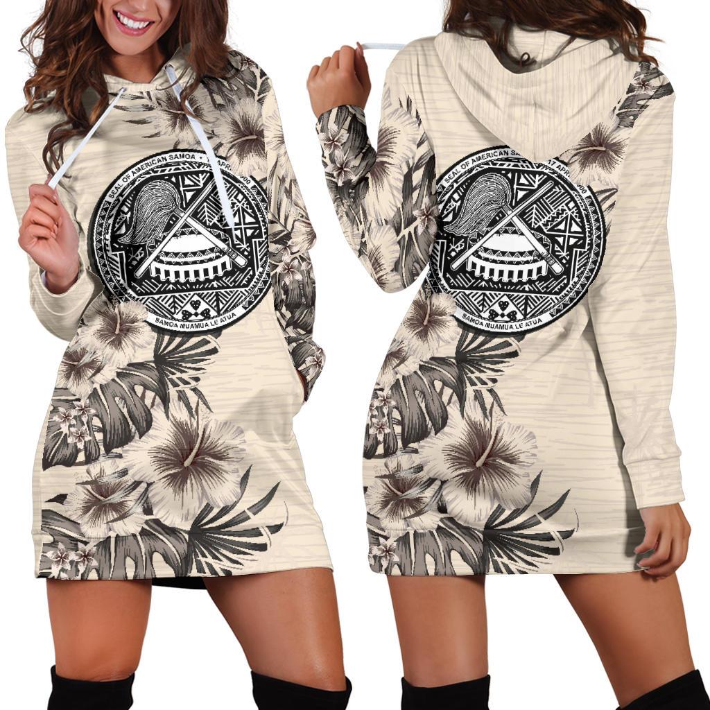 American Samoa Hoodie Dress - The Beige Hibiscus - Vibe Hoodie Shop