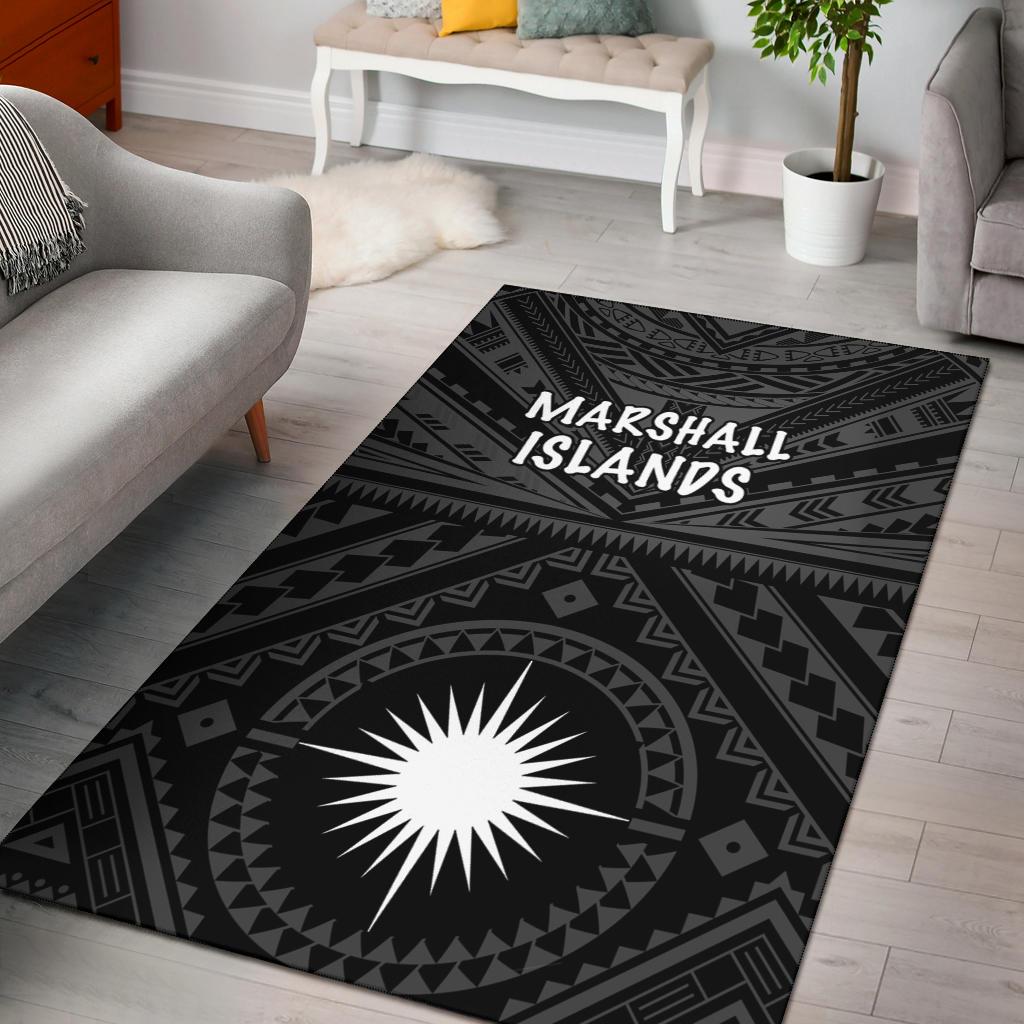 Marshall Area Rug - Marshall Seal With Polynesian Tattoo Style (Black) - Vibe Hoodie Shop