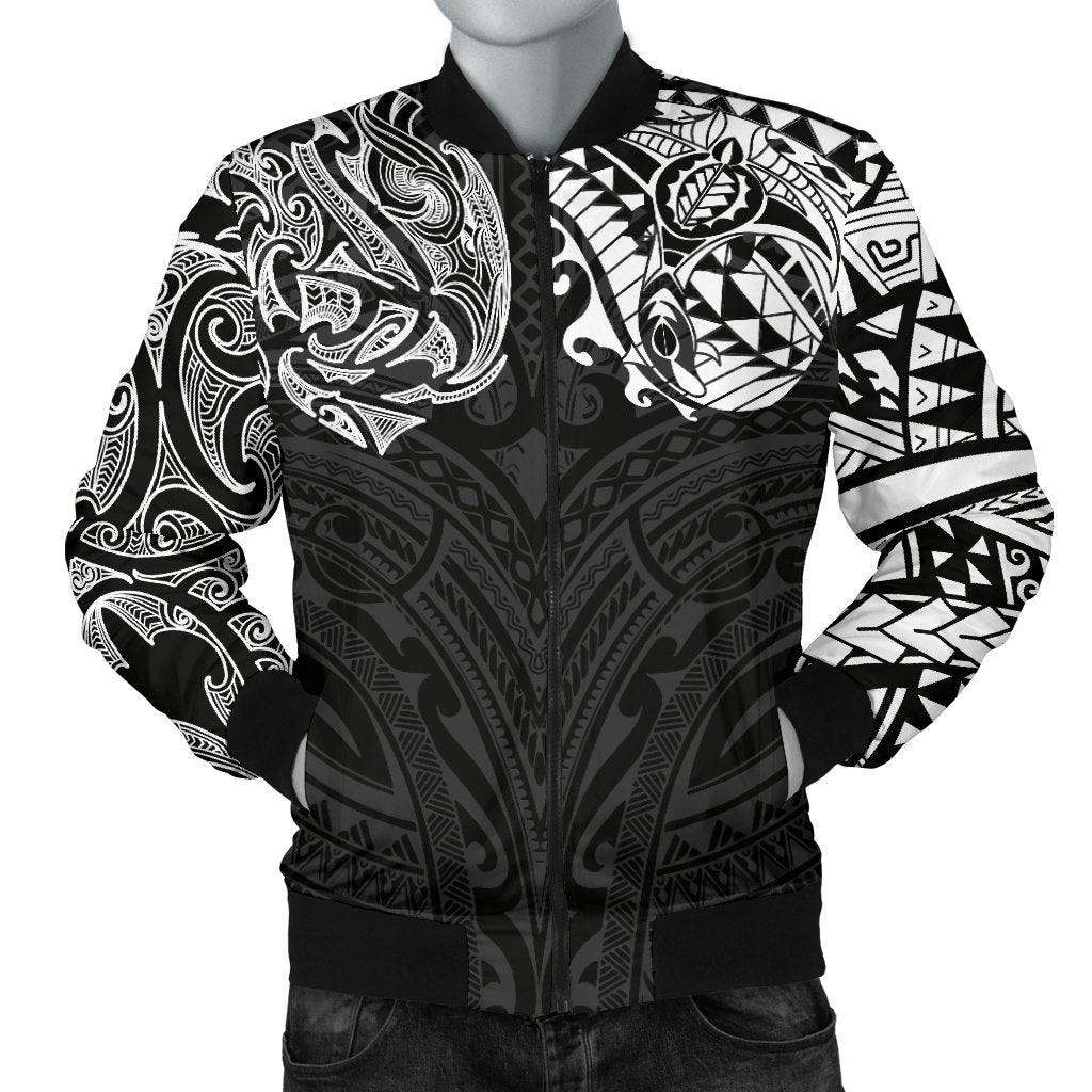 New Zealand Men's Bomber Jacket, Maori Polynesian Tattoo White - Vibe Hoodie Shop