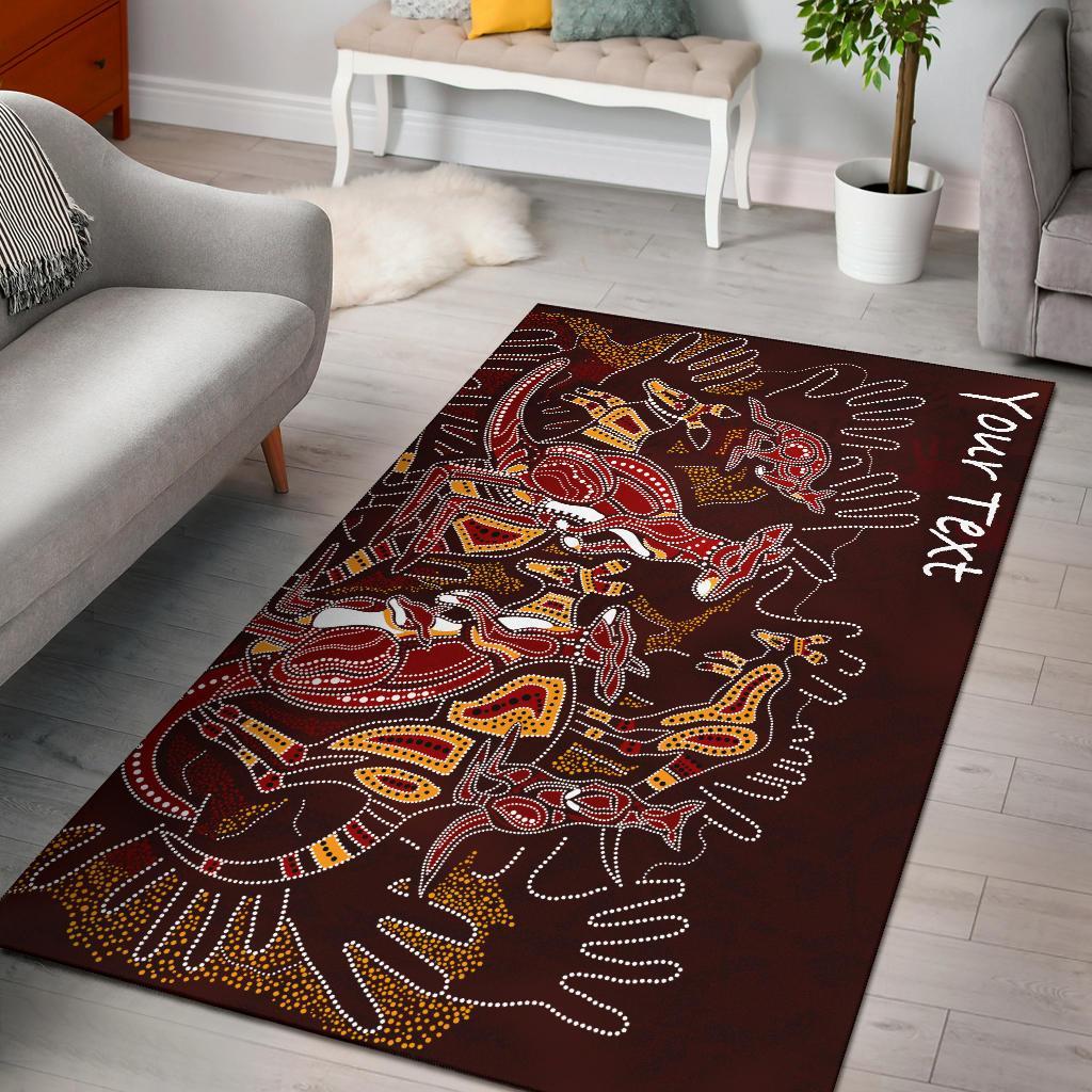 Custom Aboriginal Area Rug - Kangaroo family with Hand Art - Vibe Hoodie Shop