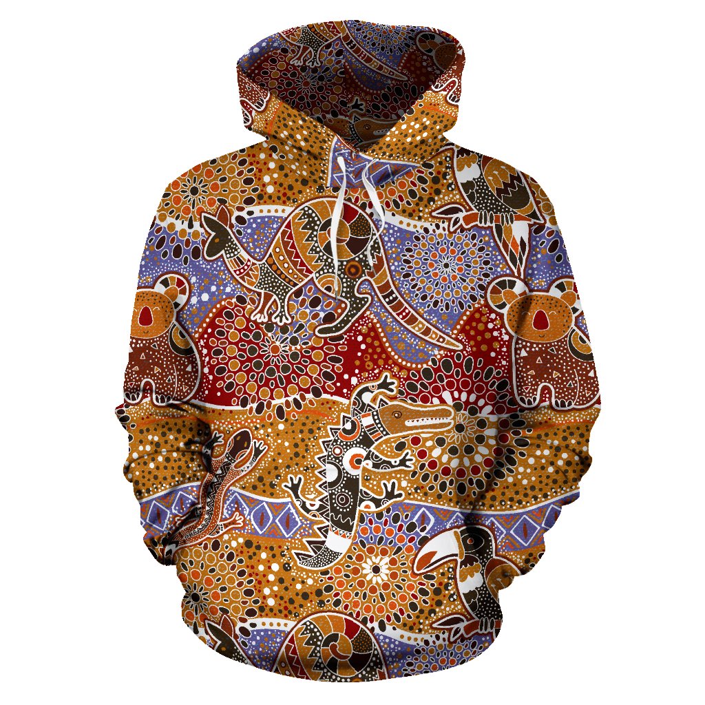 Aboriginal Hoodie, Kangaroo Koala Crocodile Patterns - Vibe Hoodie Shop