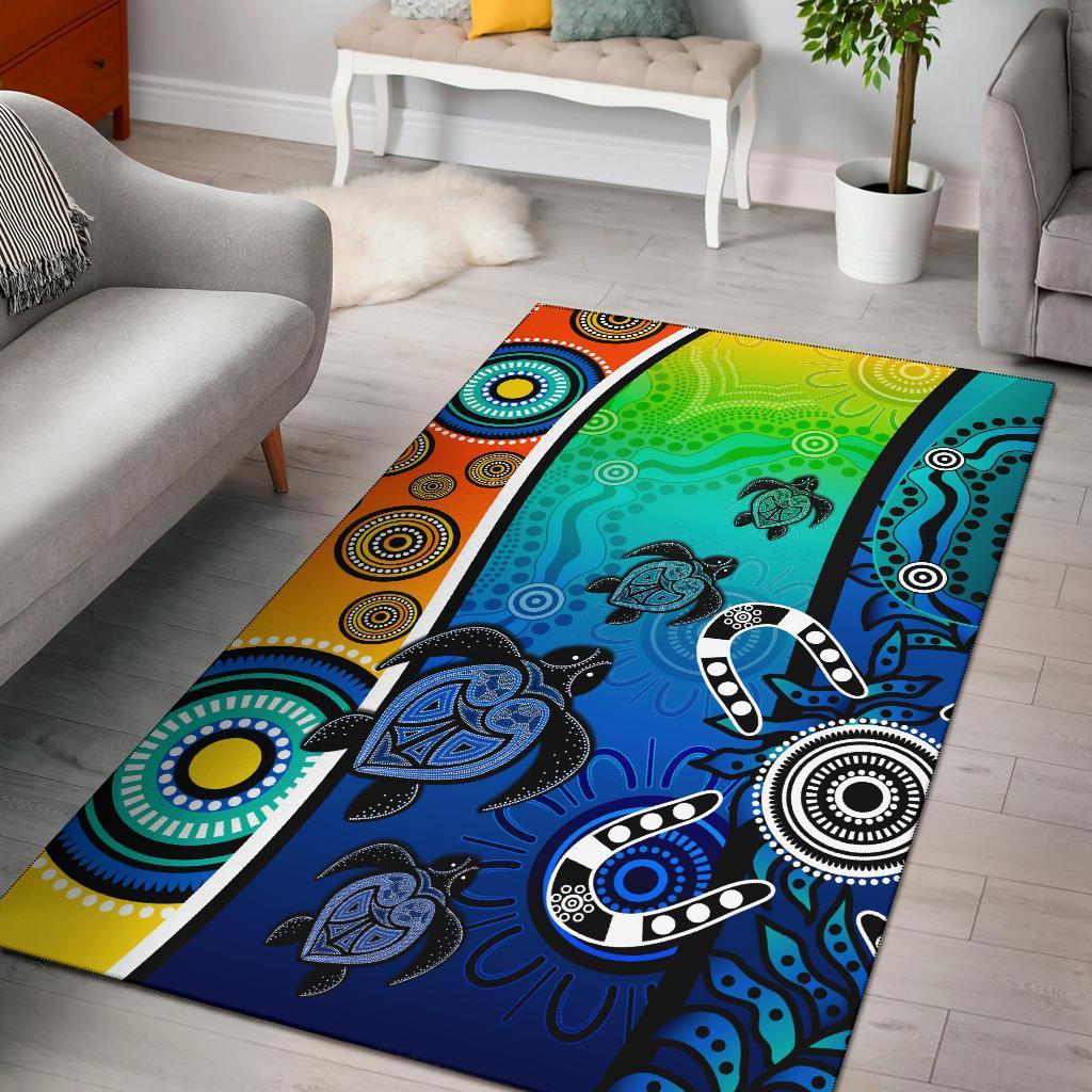 Aboriginal Area Rug - Indigenous Turtle Dot Painting Art - Vibe Hoodie Shop