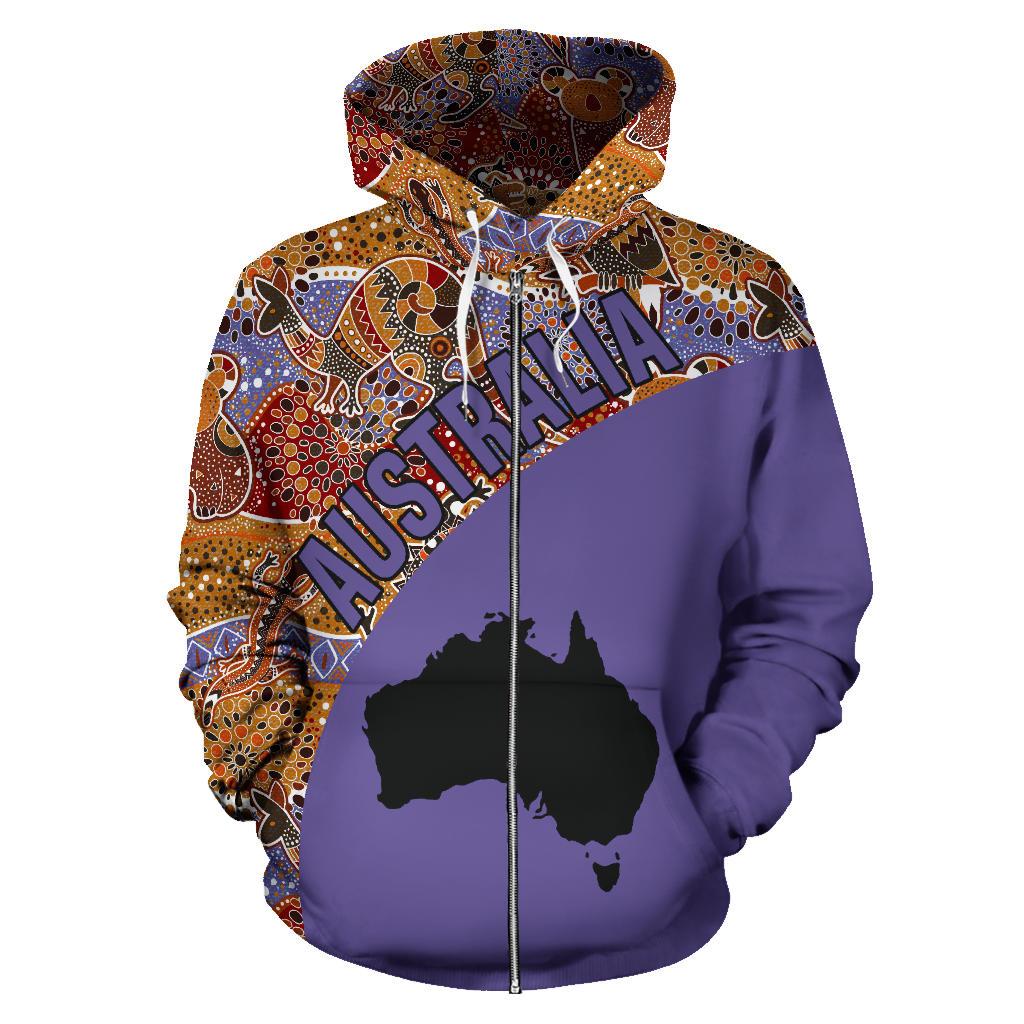 Aboriginal Zip Up Hoodie, Australia Map Patterns Koala Kangaroo 01 - Vibe Hoodie Shop