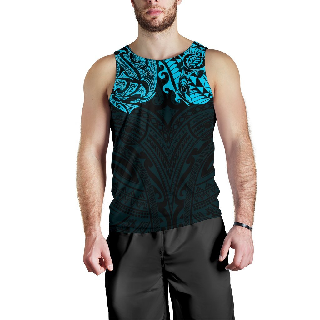 New Zealand Men's Tank Top, Maori Polynesian Tattoo Blue - Vibe Hoodie Shop