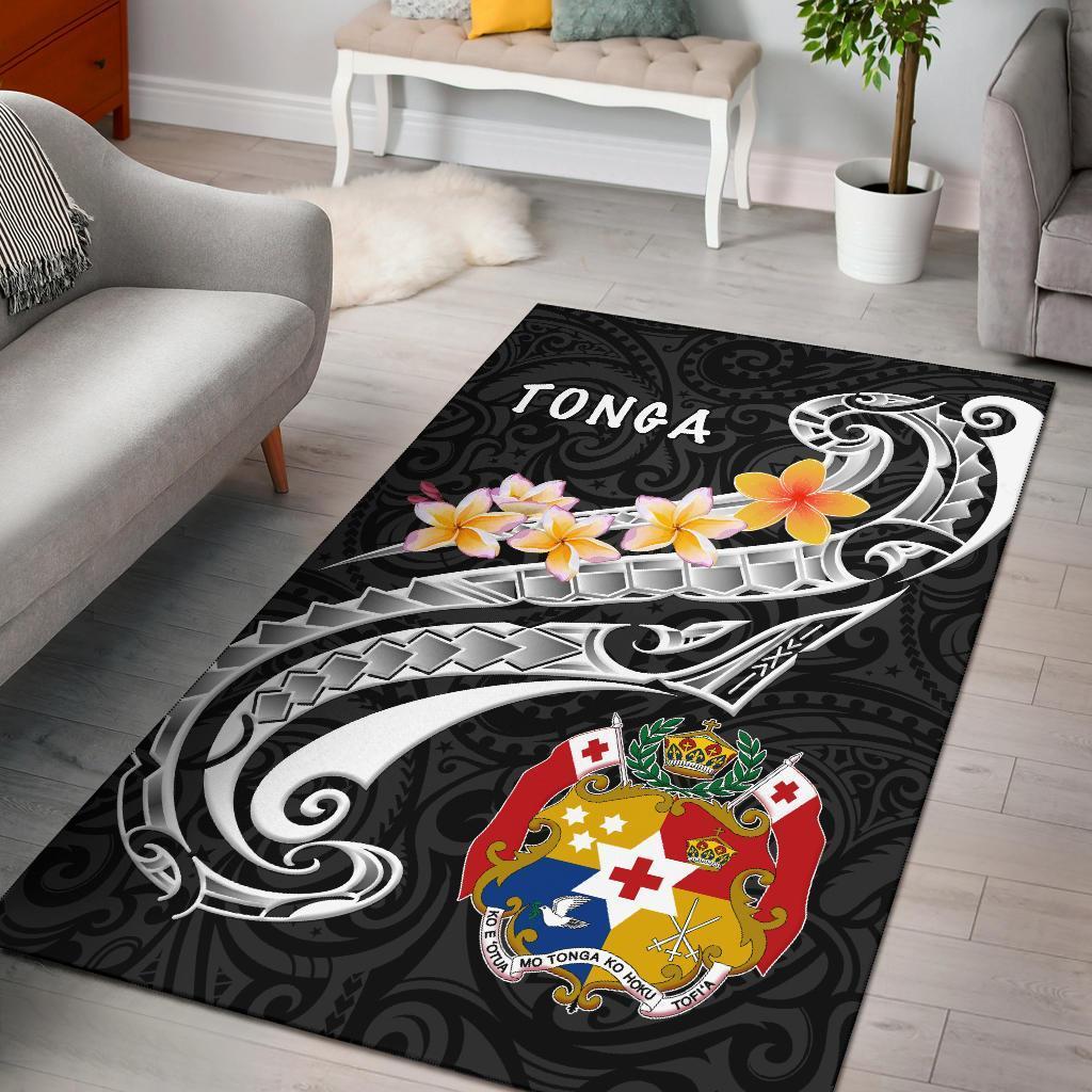 Tonga Area Rug - Tonga Seal Polynesian Patterns Plumeria (Black) - Vibe Hoodie Shop