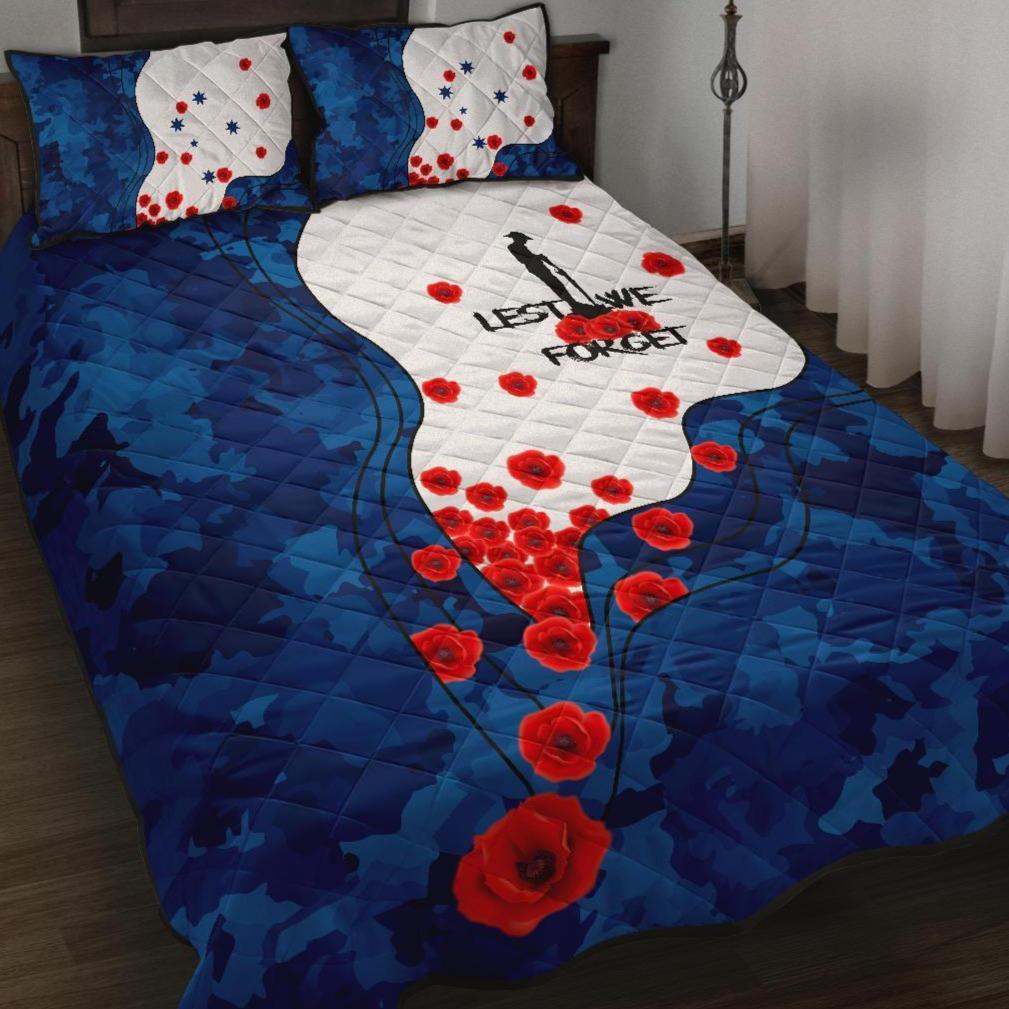 ANZAC Lest We Forget Quilt Bed Set - Australian Flag Blue - - Vibe Hoodie Shop