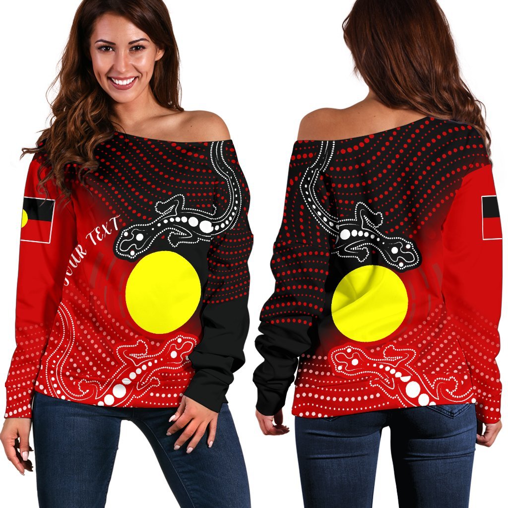 Custom Aboriginal Women's Off Shoulder Sweater - Two Indigenous Lizard - Vibe Hoodie Shop