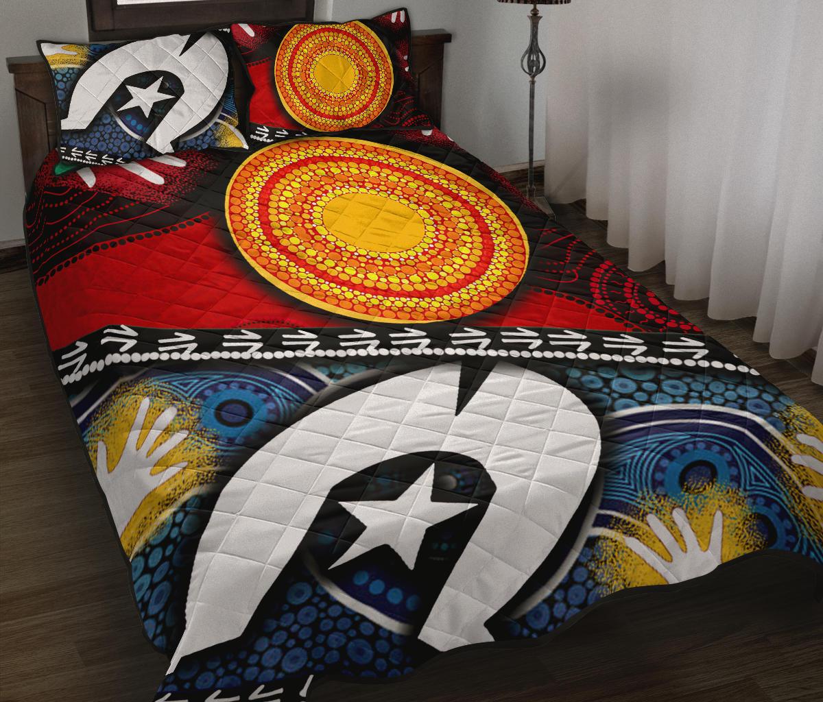 Quilt Bed Set - Australian NAIDOC Aboriginal and Torres Strait Islands Flags - Vibe Hoodie Shop