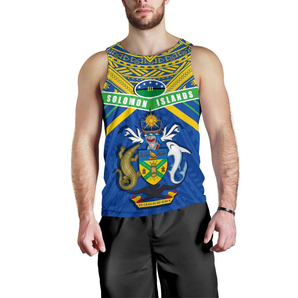 Solomon Islands Men Tank Top Simple Coat Of Arms Rugby - Vibe Hoodie Shop