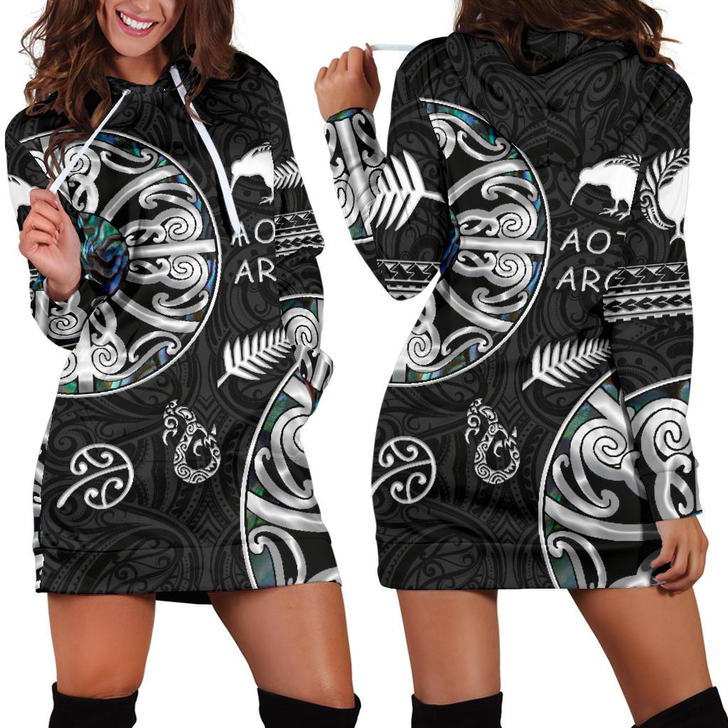 New Zealand Aotearoa Women Hoodie Dress, Maori Mangopare Paua Shell - Vibe Hoodie Shop