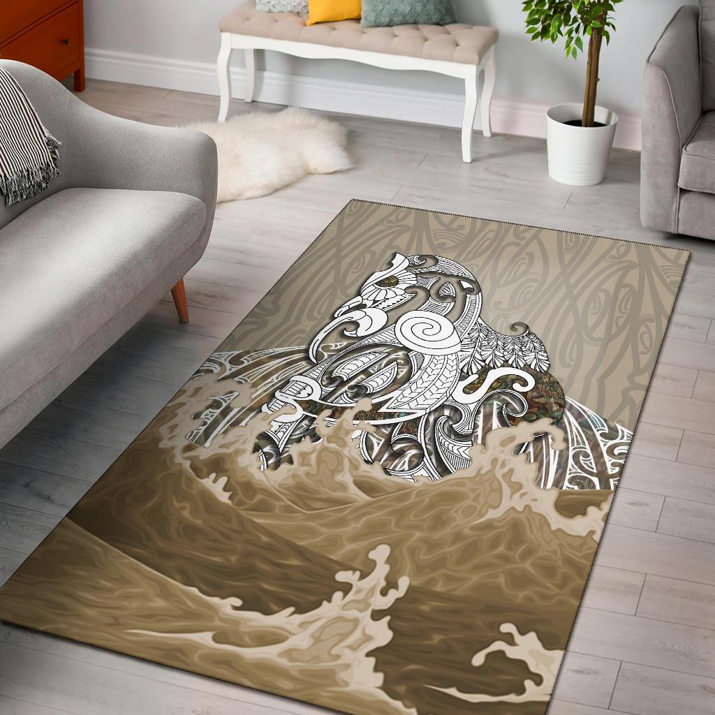 Maori Manaia The Blue Sea Area Rug, Golden - Vibe Hoodie Shop