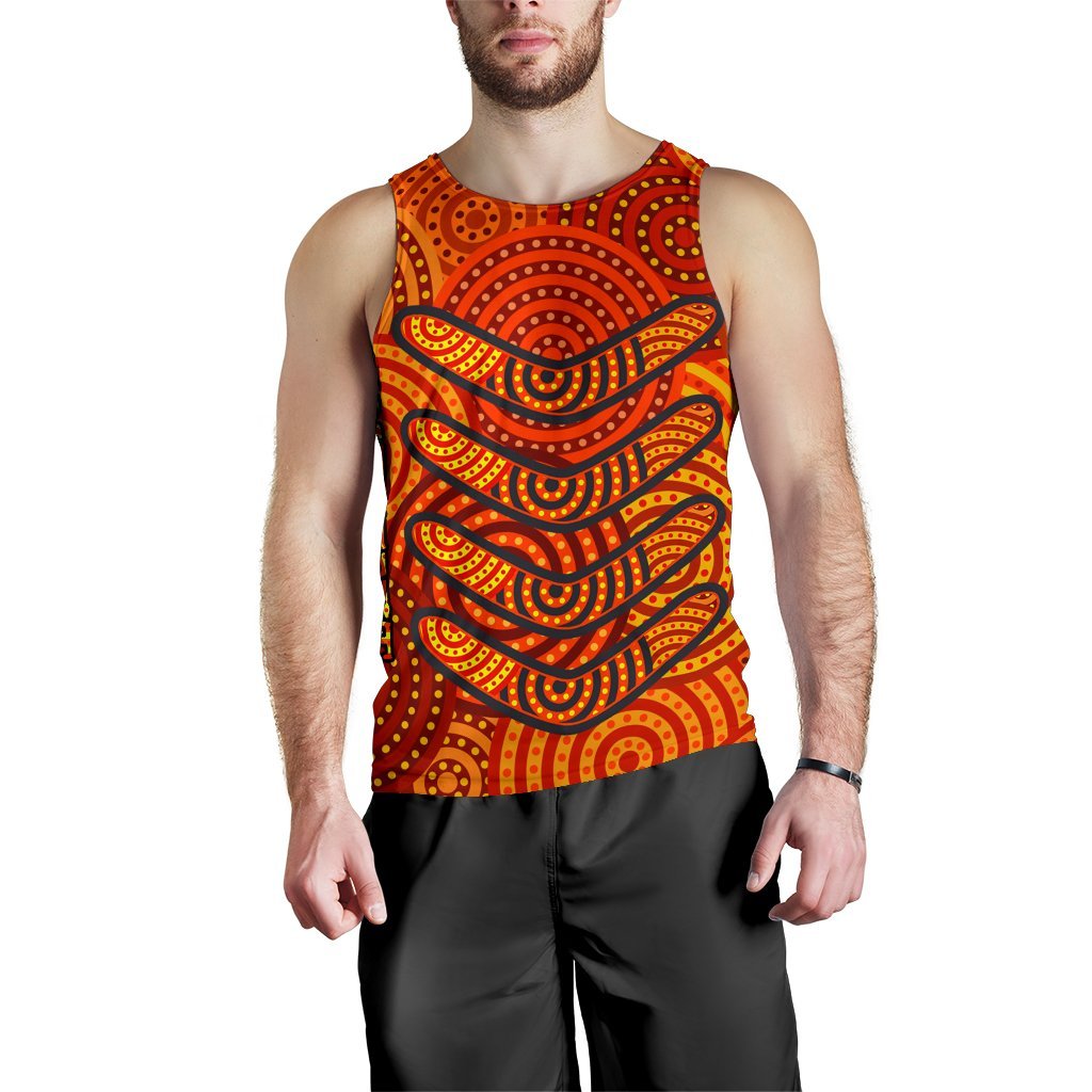 Aboriginal Personalised Men's Tank Top - Aboriginal Boomerangs And Dot Circle - Vibe Hoodie Shop