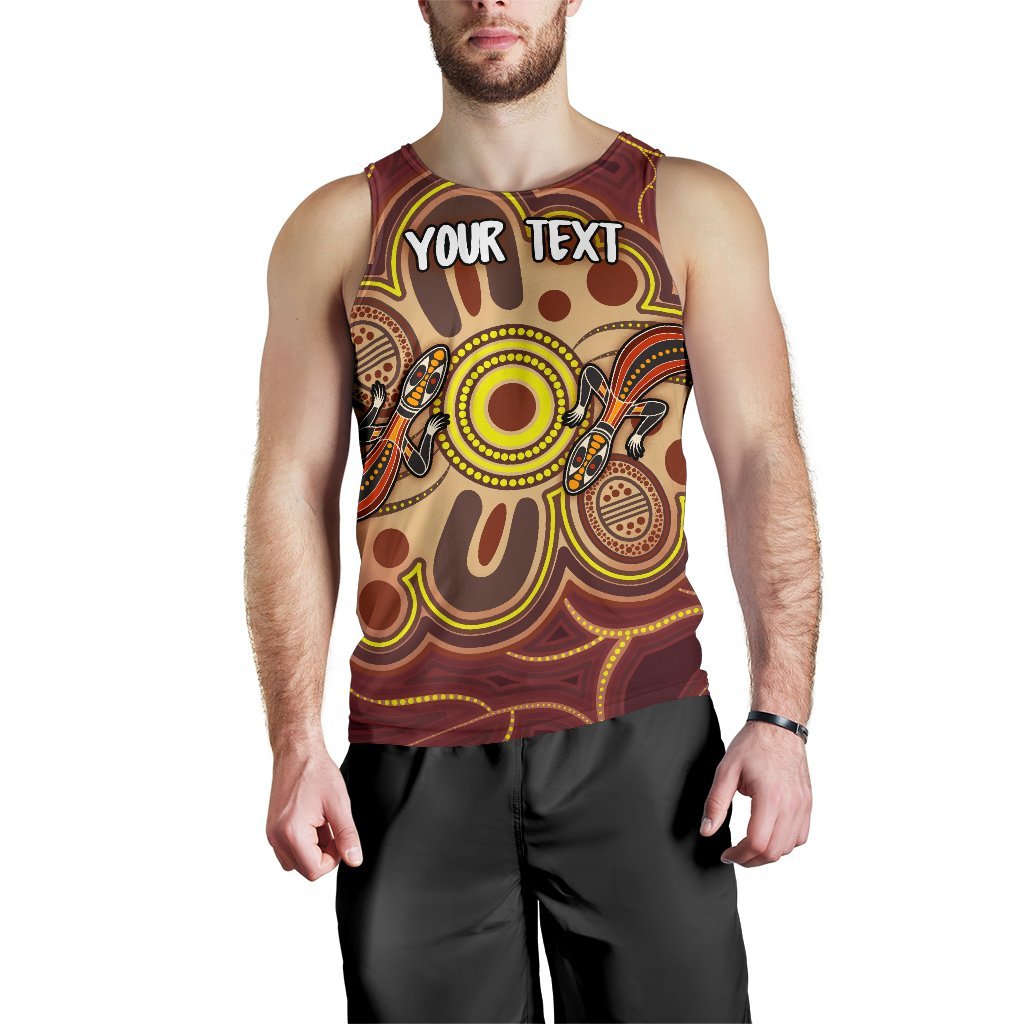 Custom Aboriginal Men's Tank Top, Indigenous Lizard Dot Painting Art - Vibe Hoodie Shop