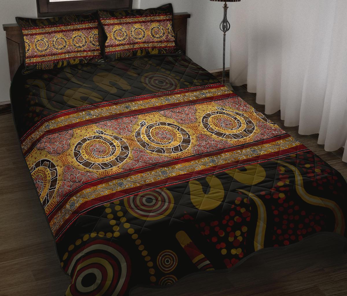 Aboriginal Quilt bed Set - Snake Dot Panting Art - Vibe Hoodie Shop