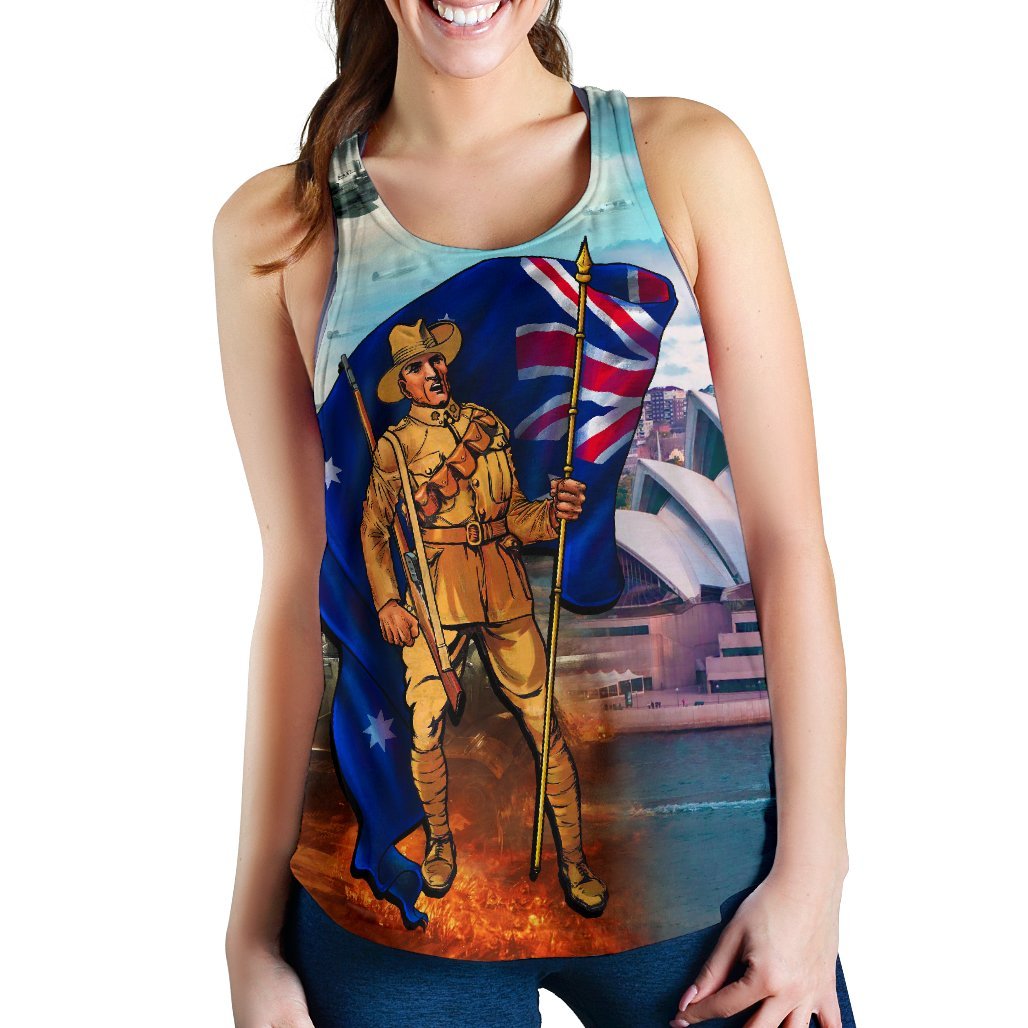 ANZAC Women's Racerback Tank - Australian Soldier - Vibe Hoodie Shop